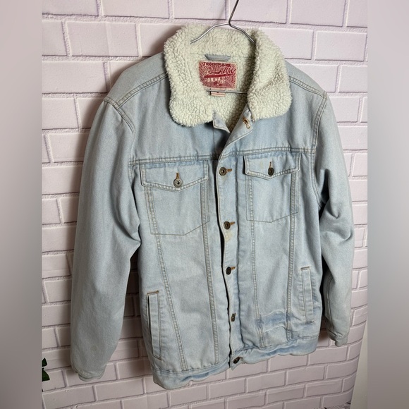 Brooklyn Cloth Sherpa-Lined Denim Jacket Light Wash Size L - Picture 5 of 13